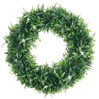 Künstlicher langer grüner Blätter- und weißer Sternblumenkranz für die Ganzjahres-Dekoration von Haustüren und Wänden für Bauernhaus, Hochzeit, Ostern