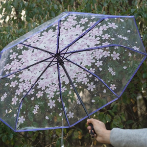 Parapluie pliant transparent QX Sakura à 8 baleines avec poignée en plastique, motif fleur de cerisier, idéal pour mariage ou cadeau – Grande Vente - Product Image 3