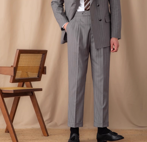 Ensemble de costume vintage britannique rayé croisé <span class=keywords><strong>chic</strong></span> gris anthracite – Veste et pantalon pour homme, idéal pour les occasions professionnelles et formelles - Product Image 3