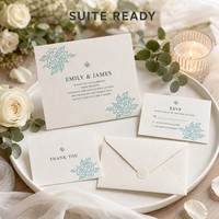 Ensemble d'invitations de mariage personnalisées en carton épais gaufré avec carte RSVP, carte de remerciement et enveloppe, impression numérique, faible MOQ, articles de papeterie