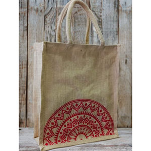 Sac fourre-tout rectangulaire en jute imprimé – Design Art Déco écologique, imprimé à la main, couleurs écologiques, durable pour la retraite et Diwali - Product Image 3