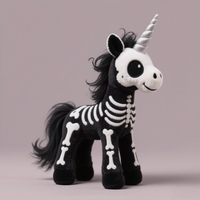 Peluche Licorne Squelette Gothique Personnalisée, Jouet en Peluche Halloween, Animal en Peluche Effrayant, Licorne Cheval Noir, Décoration