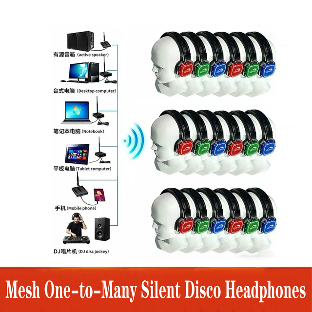 Professional Silent Disco Wireless LED Headphones & 1 Powerful Transmitter for DJ Disco Club Party ENC Disco Headphone