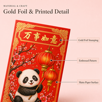 Amplop Merah Imlek Custom Personalisasi Cetak Panda Lucu untuk Pernikahan, Ulang Tahun, Pesta, Hadiah, dan Pembawa Kekayaan