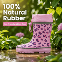 Bottes de pluie en caoutchouc pour enfants, motif léopard rose tendance, avec cordon de serrage, chaussures imperméables pour enfants, style imprimé animal