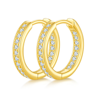 Boucles d'oreilles créoles en argent sterling 925 avec moissanite taille ronde pour femme, style Huggie éternité, couleur D, moissanite VVS1, boucles d'oreilles diamant