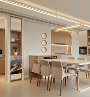 Personalisierte Moderne Holzoptik Küchenschränke Kombinierte Kücheninsel Esstisch mit Laminat-Arbeitsplatte Glastüren Armatur