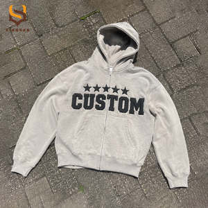 Sweat à capuche zippé surdimensionné pour homme, en coton épais de haute qualité, avec broderie appliquée, effet vieilli et délavé à l'acide, personnalisable OEM - Product Image 1