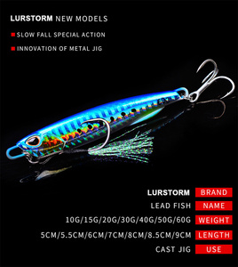 LureStorm Leurre de pêche artificiel dur en métal lumineux 10-60g, coulant pour eau salée, pour jigging en bateau, avec hameçon triple - Product Image 4