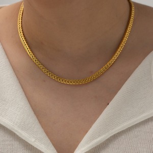 Collar de Cable Tejido Dorado, Chapado en Aleación de Zinc con Oro Real, Joyería de Moda para Uso Diario - Product Image 4