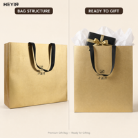 Sac cadeau de luxe personnalisé avec logo, poignée en ruban satiné et estampage à chaud doré pour emballage cadeau de boutique
