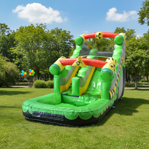 Grand toboggan aquatique gonflable sur le thème du risque biologique, style avertissement industriel, pour usage commercial extérieur et location en parc - Product Image 1