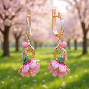 Orecchini Pendenti a Fiore in Oro Rosa da Donna, con Cristalli e Strass Incastonati, Gioielli Romantici per Feste, Orecchini alla Moda in Lega - Product Image 2