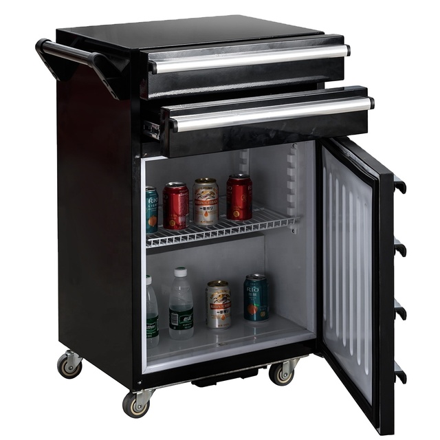2 Drawers Metal Tool Cabinet Mini Refrigerator Trolley Toolbox With Fridge Movable Tool Cart on Wheels logo and Color Customized
