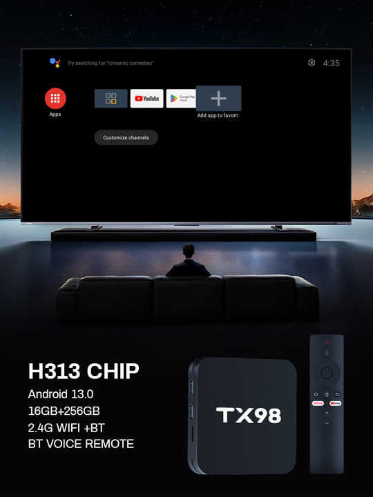 Simpls TV98 Android TV Box 4K 60Fps - WiFi Dual Band, Android 12.1, 2GB+16GB