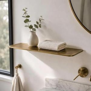 <b>Vintage</b> Brass Wall Mounted Shower Shelf Aged Brass Floating <b>Bathroom</b> Storage Organizer for Modern Home and <b>Bathroom</b> <b>Accessories</b> - Product Image 3