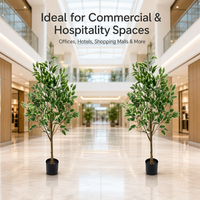 Arbre artificiel en ficus variegatus de 1,20 m, feuillage vert crème avec bordure blanche, plante en soie avec pot noir pour la décoration de boutique