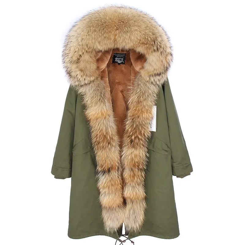 Kadınlar için kış sıcak gerçek kürk kalın ceket uzun Parka ceket