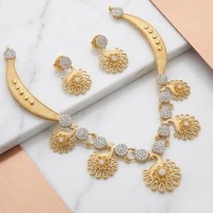 Ensemble collier paon en argent 925 plaqué or italien avec boucles d'oreilles assorties, bijoux de créateur en cristal pour femmes - Product Image 3