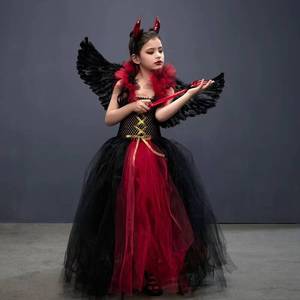 Costume de démon vampire pour enfants, robe de fille pour fête, carnaval, Halloween, avec bandeau et ailes, vente flash MS - Product Image 2