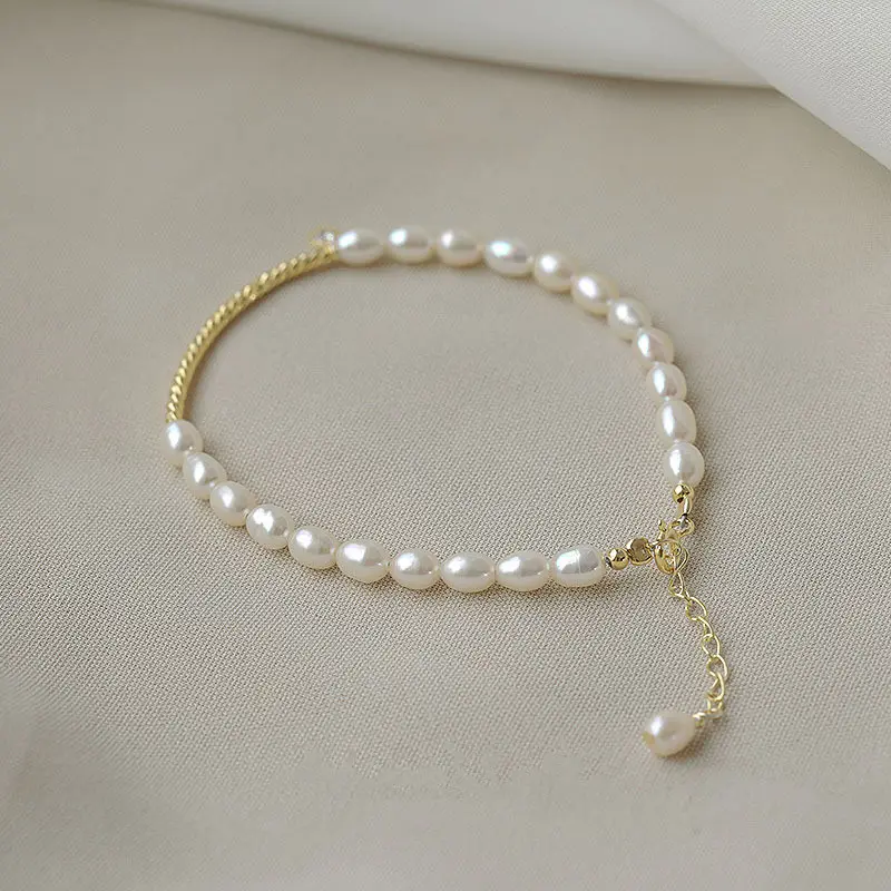 Fashion Adjustable 18K Gold Plated Sterling Silver Freshwater Pearls Beads Splice Bracelets For Girl