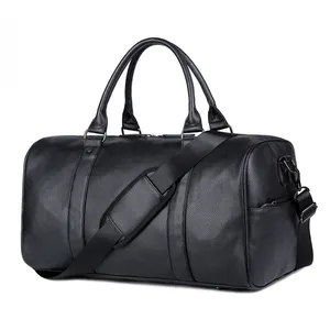 Marque privée personnalisée, bagage de voyage pour le week-end et la nuit, sac polochon de voyage en cuir artificiel classique noir pour homme avec compartiment à chaussures