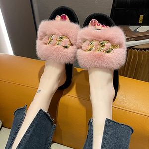 Nuove Pantofole Invernali da Donna, Calde, <span class=keywords><strong>con</strong></span> Punta Aperta, Suola Antiscivolo in TPR, Pantofole da Interno <span class=keywords><strong>con</strong></span> Decorazione a <span class=keywords><strong>Catena</strong></span> Metallica - Product Image 4