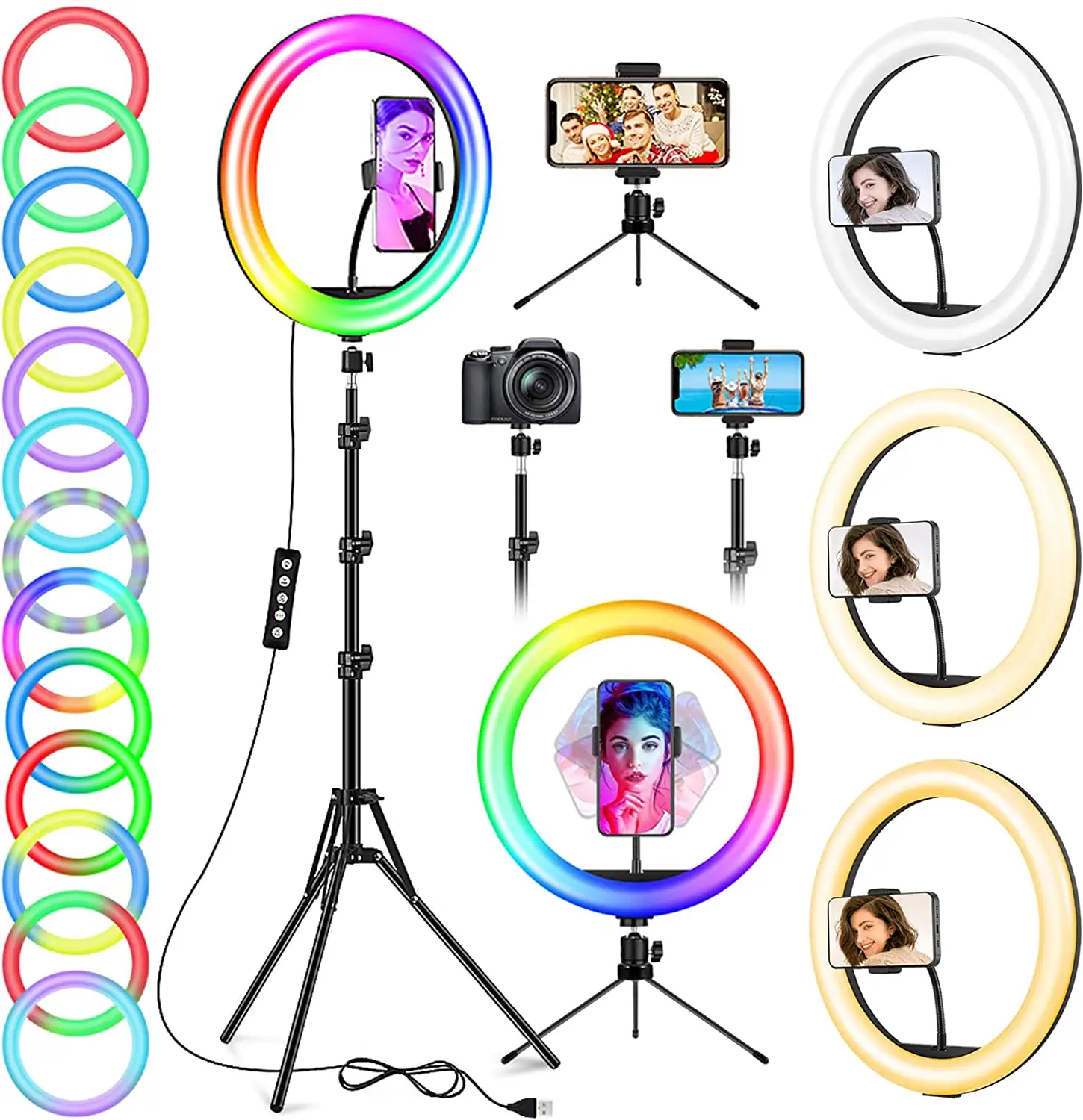 טבעת אור עם מעמד ומחזיק טלפון: gerTong Selfie Ringlight עם 59 ''גבוה חצובה ושולחן לעמוד לצילום