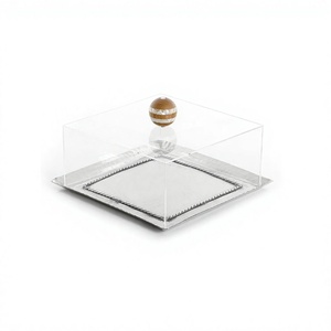 Plateau de service alimentaire en acier inoxydable avec couvercle en acrylique, design unique, forme carrée, plateau pour dattes et sucreries au meilleur prix - Product Image 1
