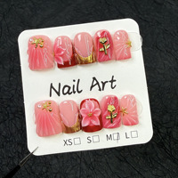 TSZS Faux Ongles à Presser 3D Fleur Faits Main Français Rose Courts avec Breloques Étoile de Mer Réutilisables pour Femmes