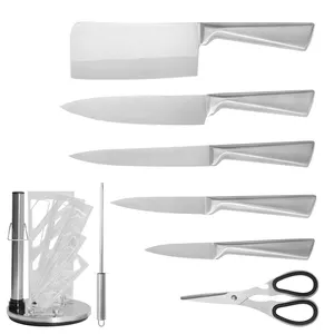 Eight-Piece Solid Chef Type Light Stainless Steel Kitchen Knife Set with Sharpening Stick & Scissors Includes Knife Holder