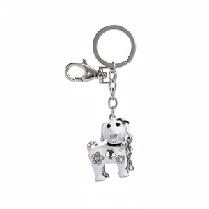 Portachiavi con ciondolo a forma di cagnolino in peluche, argento con strass, per donne e ragazze - Product Image 2