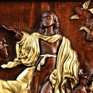 Panel de Relieve de Madera del Asunción Católica de la Virgen María, Arte Mural Rectangular de la Ascensión de la Virgen con Ángeles para Decoración de Altar de Iglesia - Product Image 4