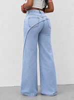 Jean large asymétrique déstructuré à taille croisée pour femme, bleu clair esthétique