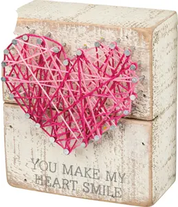 스트링 아트 우드 박스 사인 레드 하트 블록 나는 당신을 사랑합니다 발렌타인 데이 선물 또는 기념품 선물 홈 악센트 장식