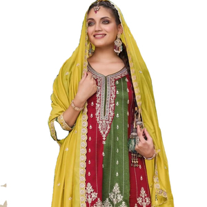 Nueva última venta al por mayor de seda Premium con bordado trabajo Kurti con pantalón con bordado trabajo Duppatta - Product Image 1