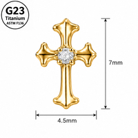Piercing Labret en Titane ASTM F136 avec Croix Gothique et Zircon Cubique à Dos Plat, Boucle d'Oreille Ronde en Zircon pour Hélix et Tragus, Bijou de Mode