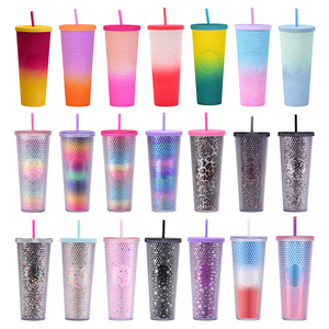 Gobelets réutilisables en diamant de 24 oz en gros, multicolores, noirs, avec couvercle et paille - Product Image 1