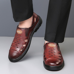 Chaussures bateau pour hommes en cuir véritable, respirantes, à bout fermé, avec semelle extérieure en caoutchouc et semelle intermédiaire en EVA, idéales pour l'été - Product Image 2