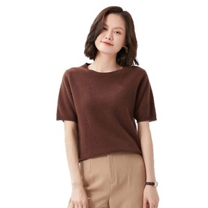 Women's Knitted Short Sleeve Sweater Loose Fit Round Neck Solid Color Polyester Five Quarter Sleeve Base <b>Layer</b> <b>Top</b> - Product Image 5