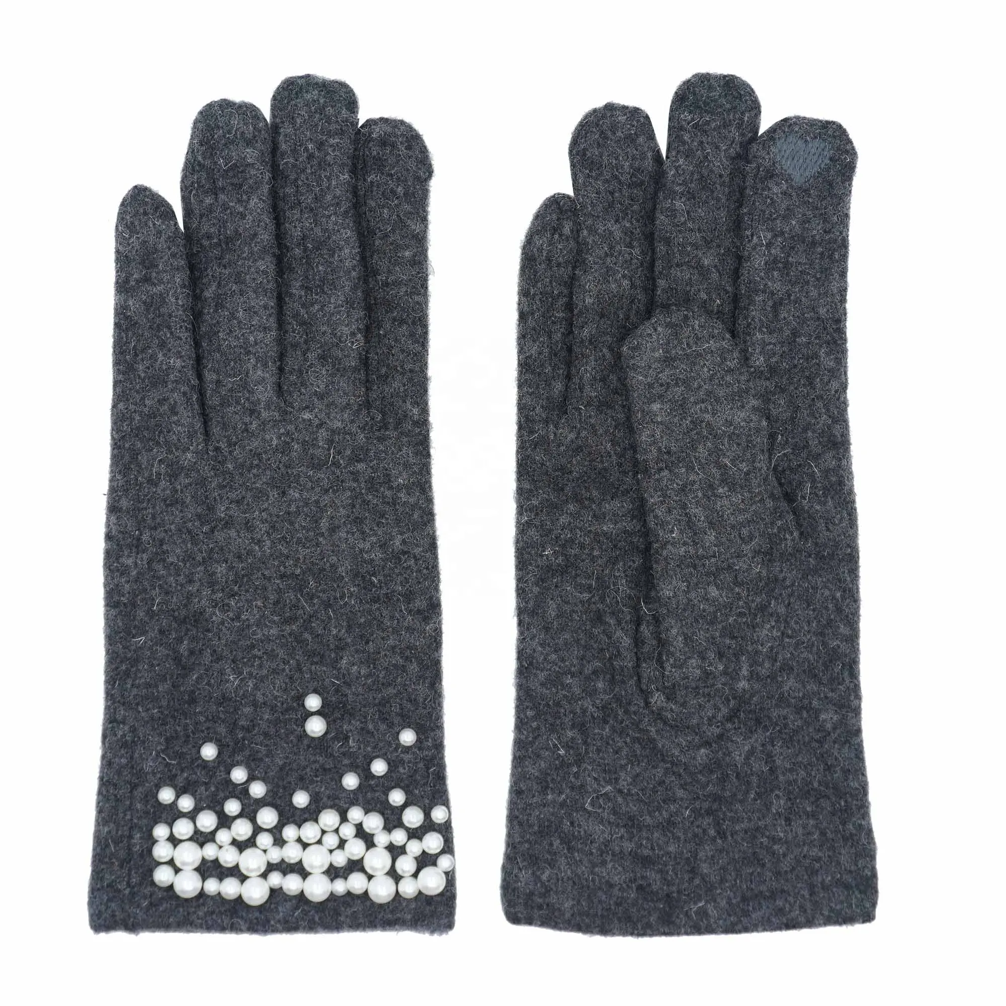 New elegant fashion lady gloves winter warm windproof gloves cuff artificial pearl decoration fleece mittens
