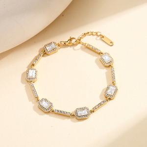 Bracelet ajustable STKB32 plaqué or 18 carats en acier inoxydable 304 incrusté de zircone cubique, <span class=keywords><strong>bijoux</strong></span> de <span class=keywords><strong>luxe</strong></span> anti-ternissement pour femmes - Product Image 1