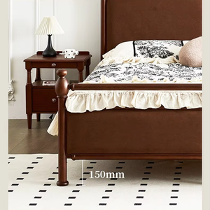 Lit double vintage français en velours doux, taille king, pour villa, chambre à coucher, cadre en bois de luxe, rembourré marron, mobilier - Product Image 6