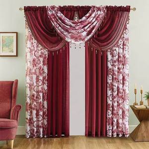 <span class=keywords><strong>Tende</strong></span> Moderne Oscuranti Ignifughe in Poliestere Certificato OEKO-TEX, Vendita all'Ingrosso, Ricamo Floreale Rosso, 7 in 1 - Product Image 1