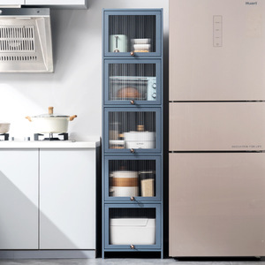 Armario estrecho de cocina de 5 niveles con puertas de vidrio para platos, ollas y sartenes, diseño moderno. - Product Image 2