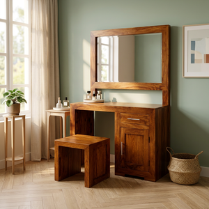 Commode à 1 tiroir en bois de sheesham massif avec design moderne du milieu du siècle pour chambre à coucher - Product Image 2