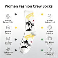 Chaussettes ras du cou pour femme en coton jacquard à motif de lettres de dessin animé vintage, style urbain tendance, personnalisables avec logo