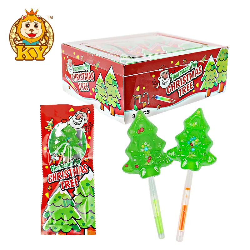 Nhà sản xuất bán buôn đồ ăn nhẹ Cây giáng sinh Lollipop với GLOW STICK Kẹo cứng kẹo