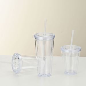 12oz 16oz 24oz Insert Card Glitter Tumbler Clear <b>Double</b> <b>Wall</b> Plastic Cup With Flat Lid and Straw Cold Drink Juice Party Cup - Product Image 2