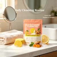 Tampons nettoyants à l'acide kojique et au curcuma en marque privée, tampons exfoliants pour éclaircir la peau pour femmes, OEM MOQ 100 boîtes